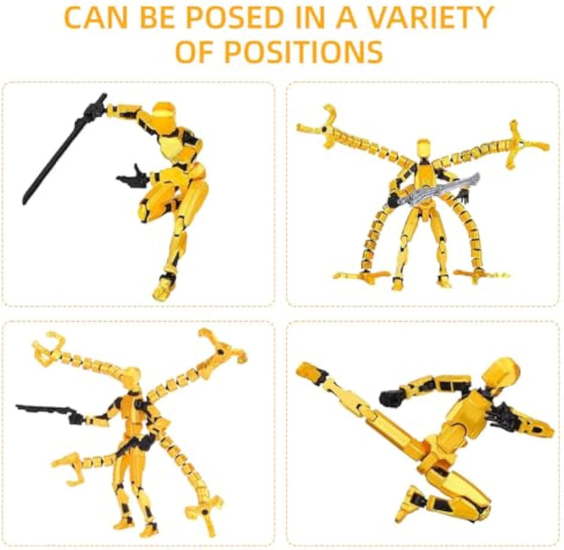 T13 Upgraded 3D Printed Action Figure Yellow for Desk or Cake Decor