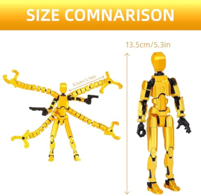 T13 Upgraded 3D Printed Action Figure Yellow for Desk or Cake Decor
