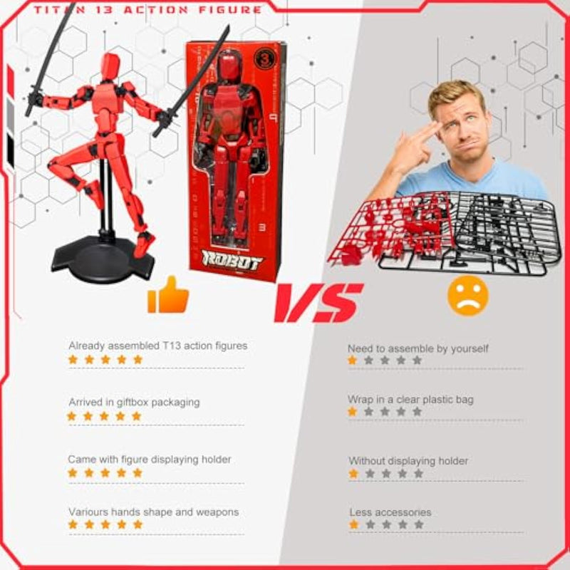 T13 Red Action Figure Movable Joints with Holder Titan 13 Lucky Nova Robot Toy