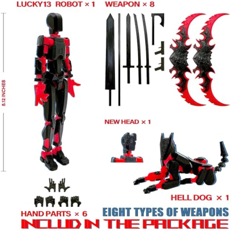 T13 Titan 13 3D Printed Action Figure Set Black Red Robot with Dog Collectible