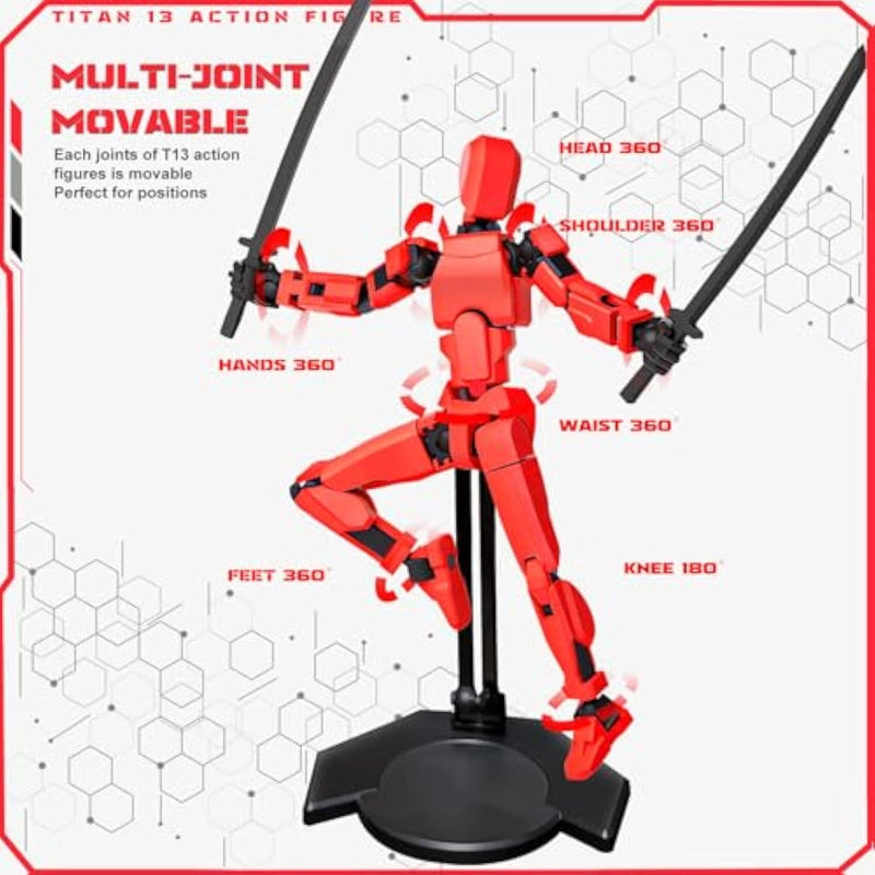 T13 Red Action Figure Movable Joints with Holder Titan 13 Lucky Nova Robot Toy