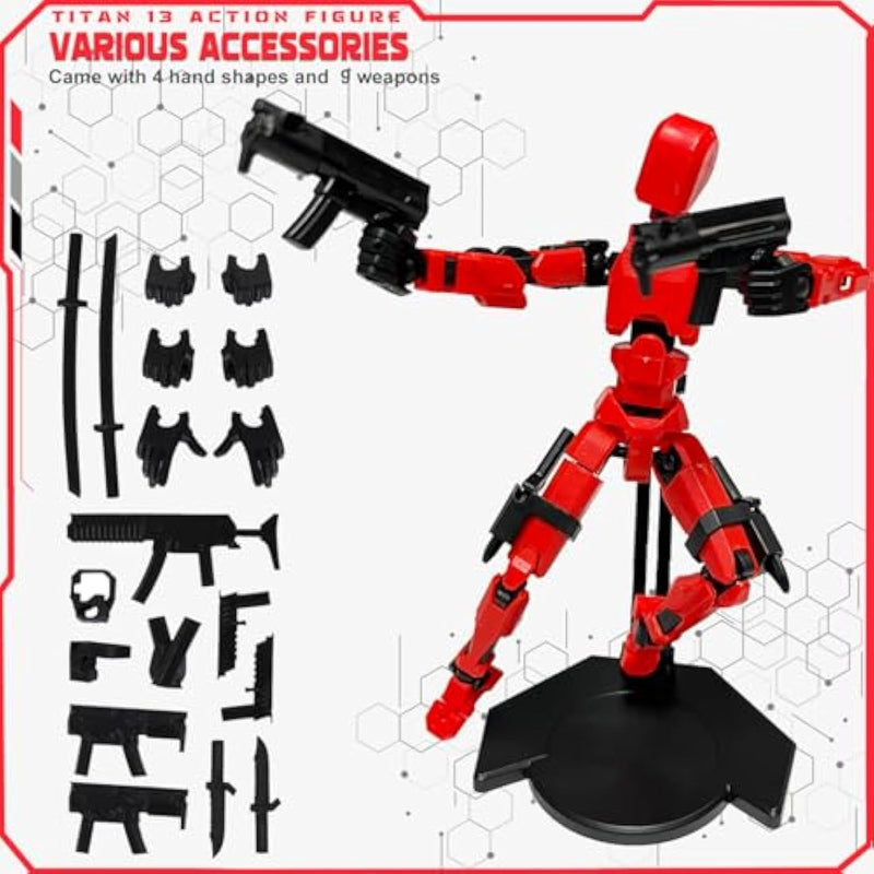 T13 Red Action Figure Movable Joints with Holder Titan 13 Lucky Nova Robot Toy