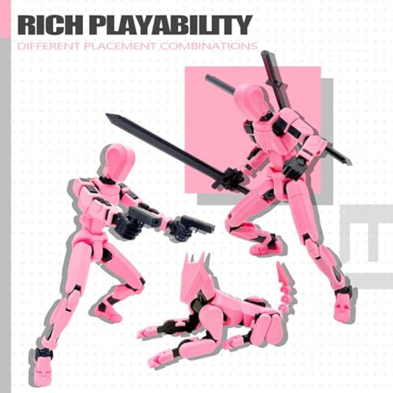 T13 Titan 13 3D Printed Multi-Jointed Action Figure Set Pink and Black