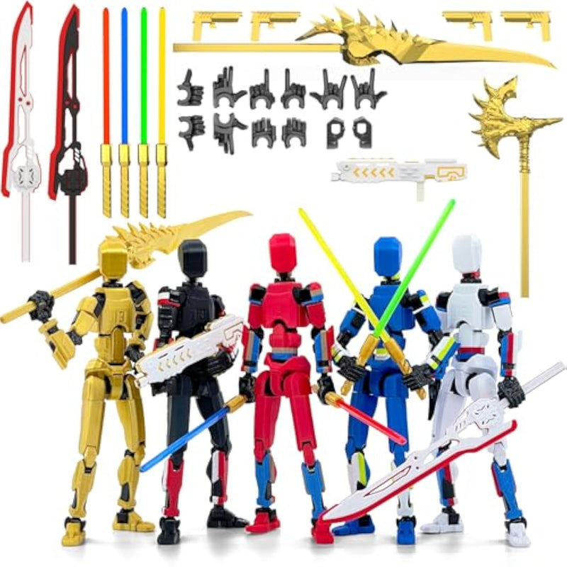 5-Pack Multi-Colored Titan 13 Action Figures Set with Laser Sabers Fully Assembled