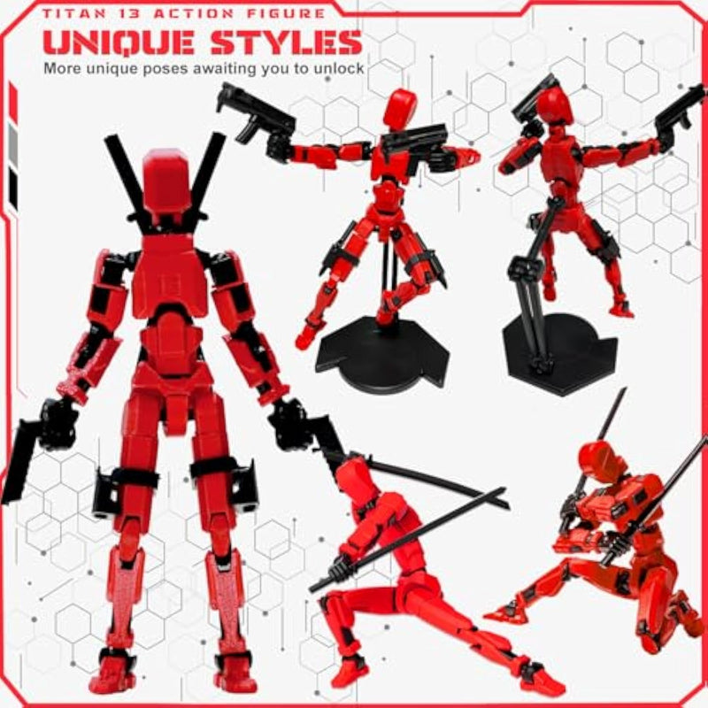 T13 Red Action Figure Movable Joints with Holder Titan 13 Lucky Nova Robot Toy