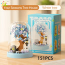 MOC Four Season Mini Tree House Micro Building Blocks Desk Decor Model